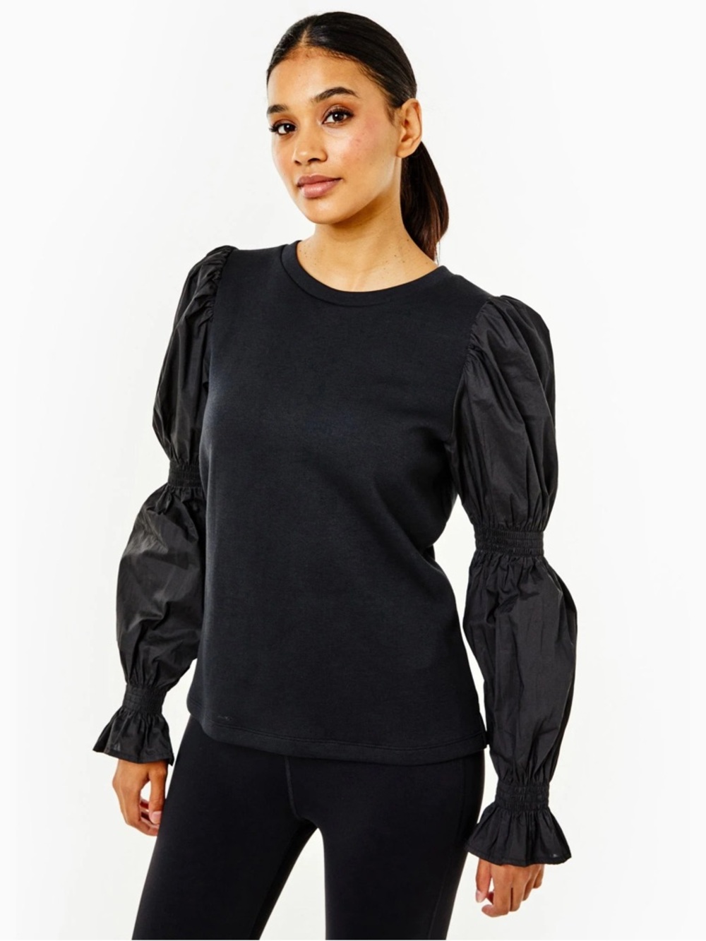 Addison Bay Soft Luxe Prep Pullover Sweatshirt Black Long Sleeve Top